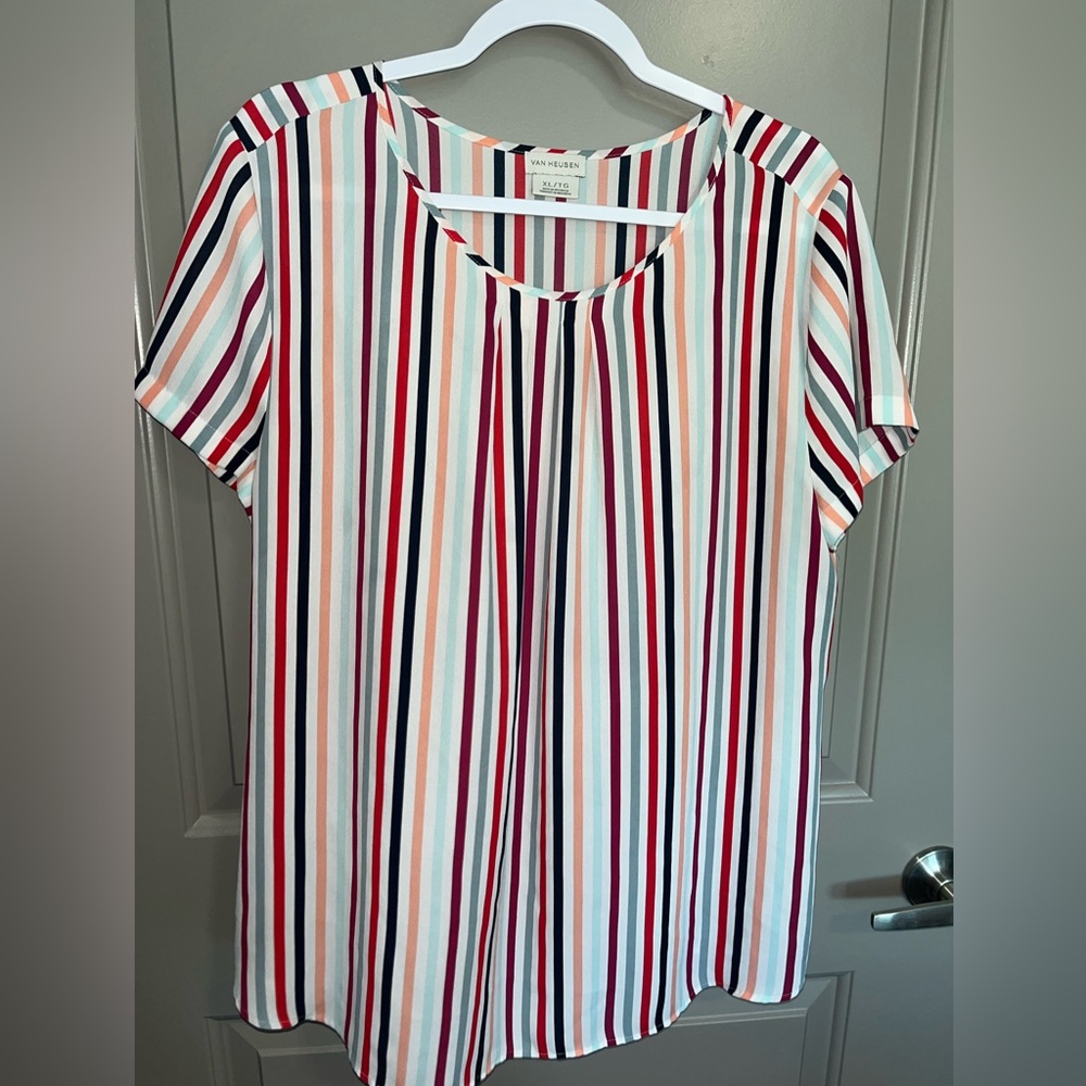 Van Heusen Red and Blue Short Sleeve Boxy Blouse
